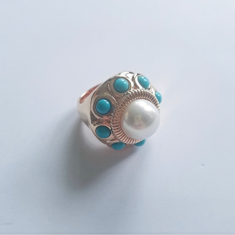 Honora Signed Bronze Cultured Pearl Turquoise Ring